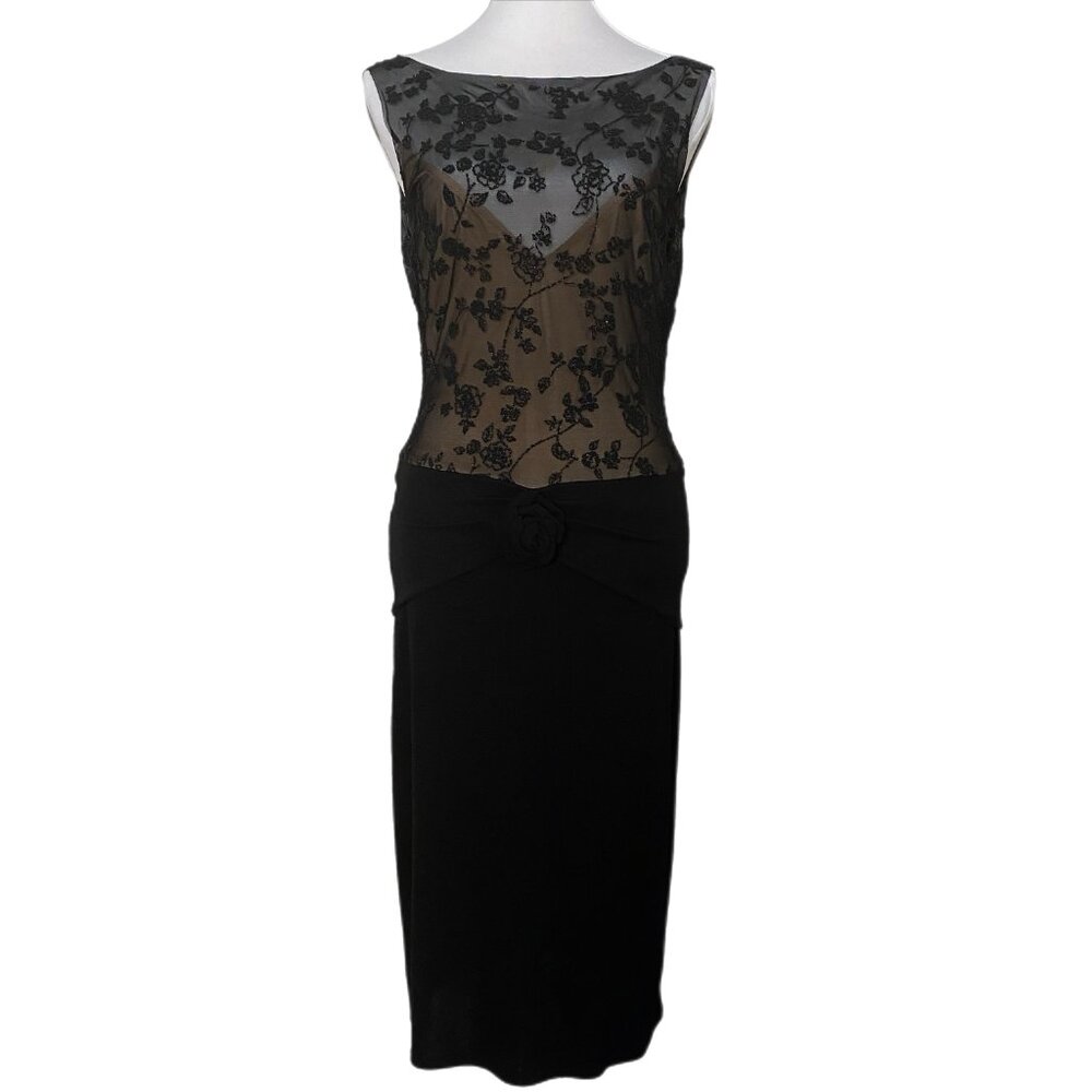 Eletra Casadei Vintage Black Sheer Applique Draped Glam Old Hollywood Dress 12